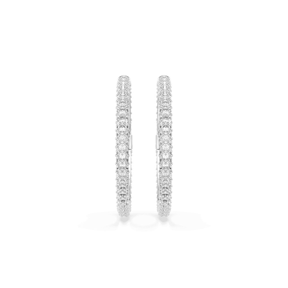 Orecchini a Cerchio Swarovski Dextera Taglio Round Bianchi Placcato Rodio