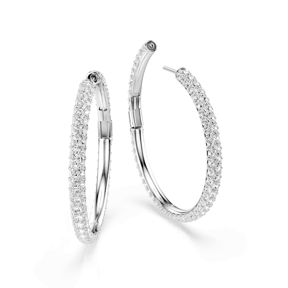 Orecchini a Cerchio Swarovski Dextera Taglio Round Bianchi Placcato Rodio