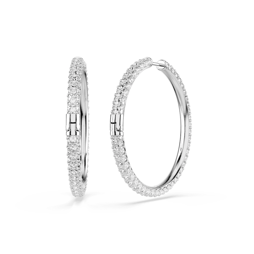 Orecchini a Cerchio Swarovski Dextera Taglio Round Bianchi Placcato Rodio