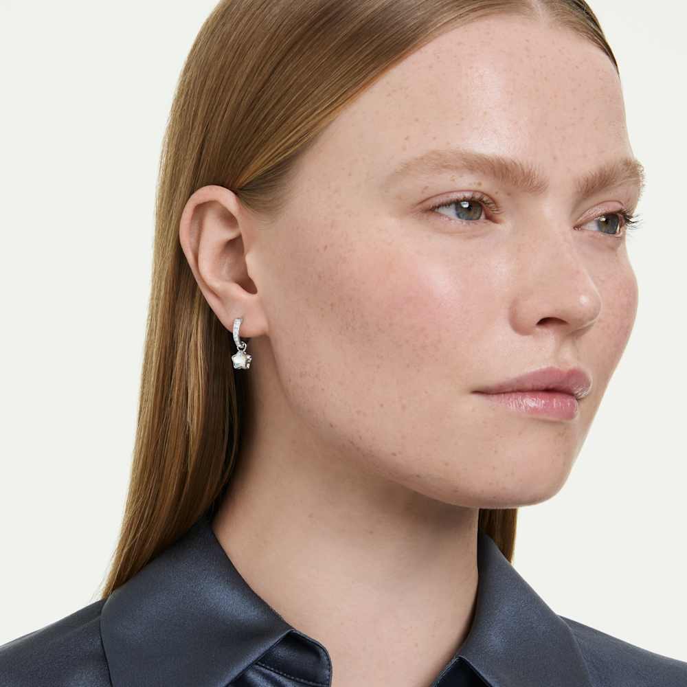 Orecchini pendenti Swarovski Chroma, Taglio misto, Stella, Bianchi, Placcato rodio