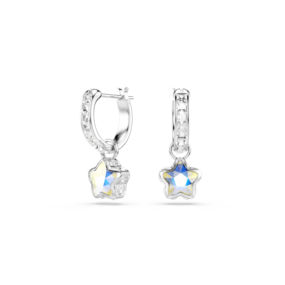 Orecchini pendenti Swarovski Chroma, Taglio misto, Stella, Bianchi, Placcato rodio