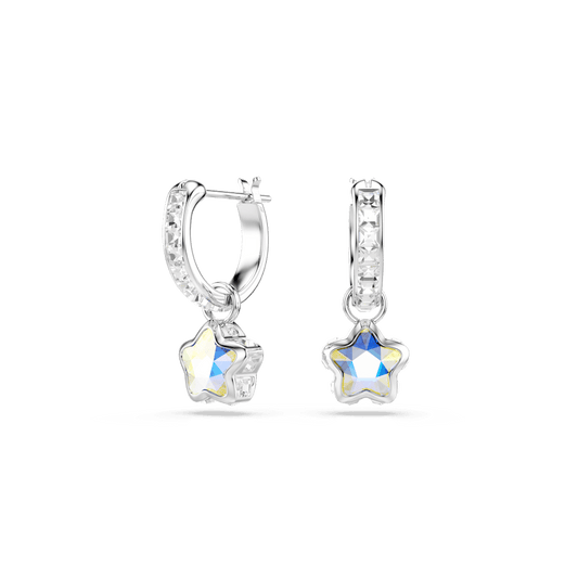 Orecchini pendenti Swarovski Chroma, Taglio misto, Stella, Bianchi, Placcato rodio