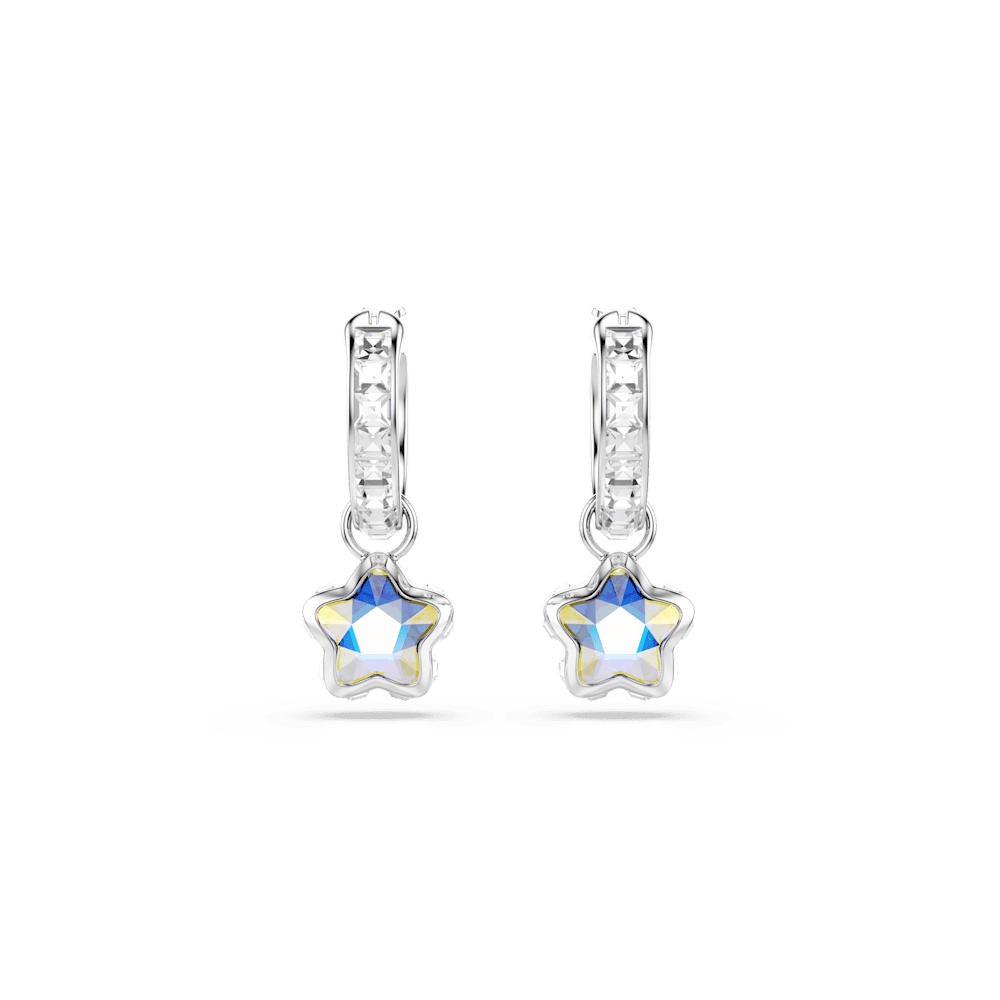 Orecchini pendenti Swarovski Chroma, Taglio misto, Stella, Bianchi, Placcato rodio