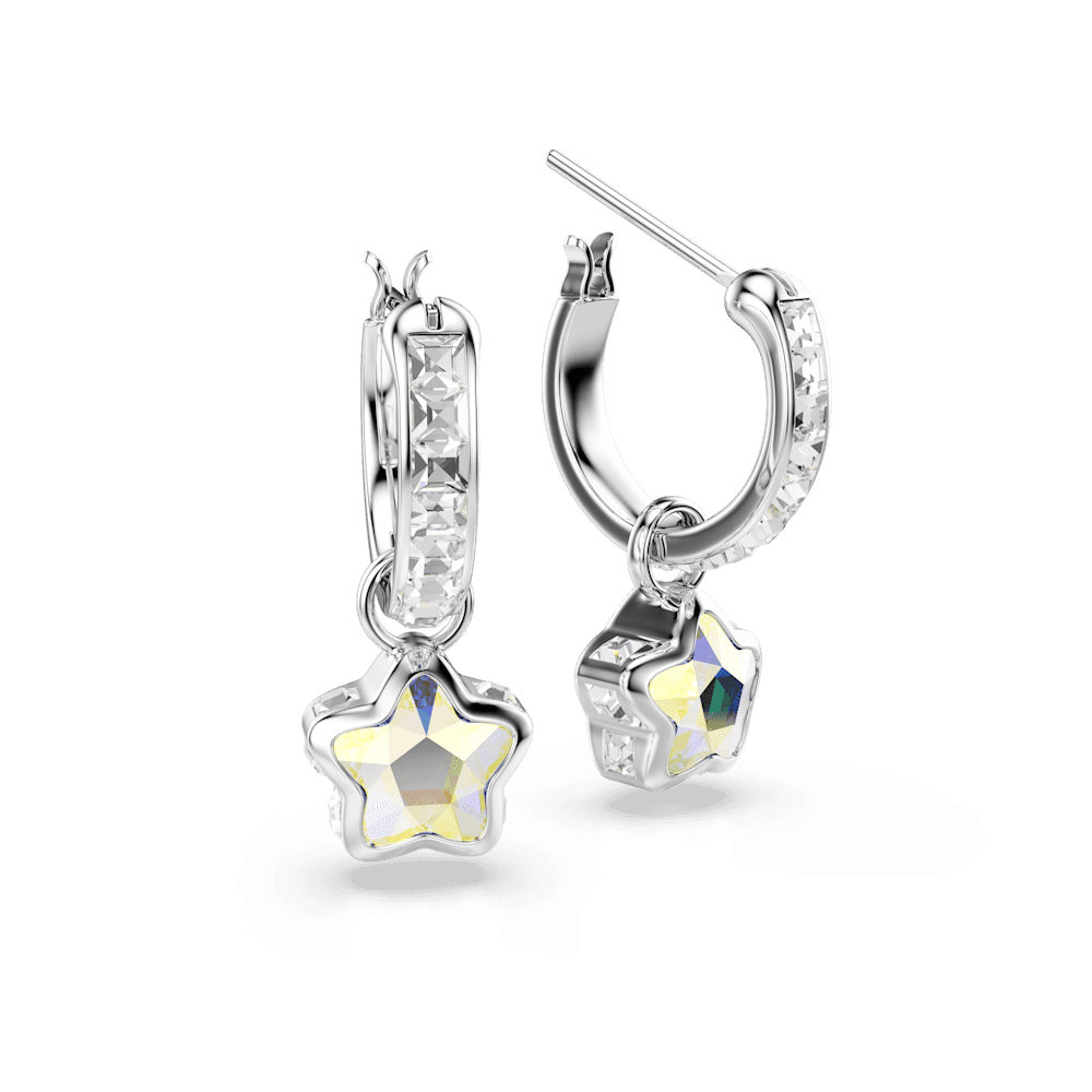 Orecchini pendenti Swarovski Chroma, Taglio misto, Stella, Bianchi, Placcato rodio