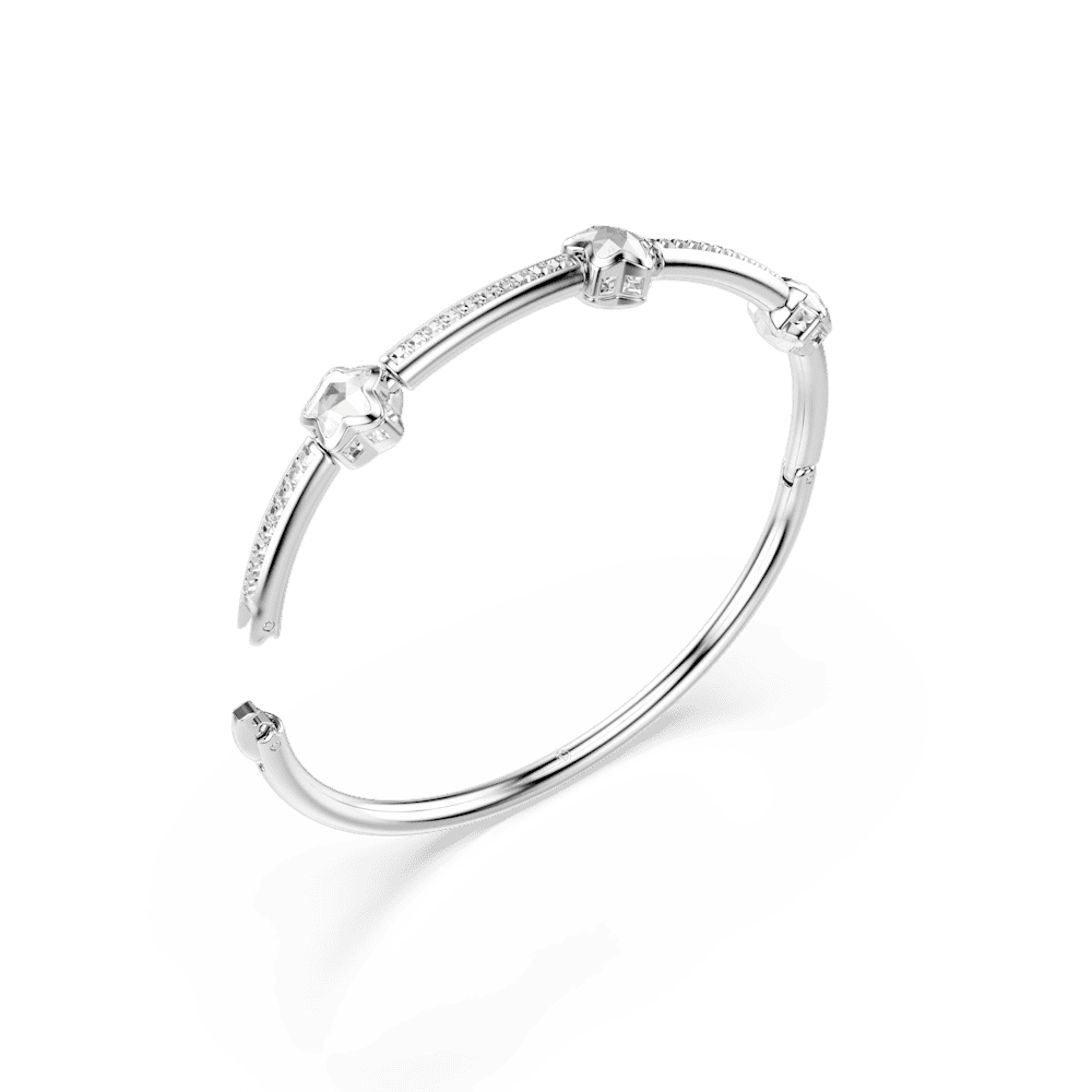 Bracciale Rigido Swarovski Chroma, Taglio misto, Stella, Bianco, Placcato rodio - Misura M