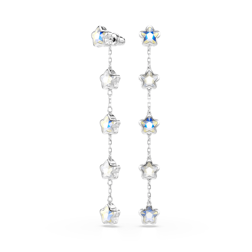 Orecchini Swarovski Chroma, Taglio misto, Stella, Bianchi, Placcato rodio