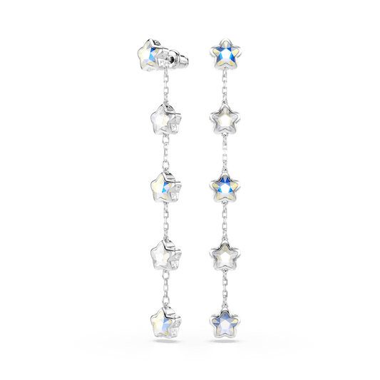 Orecchini Swarovski Chroma, Taglio misto, Stella, Bianchi, Placcato rodio