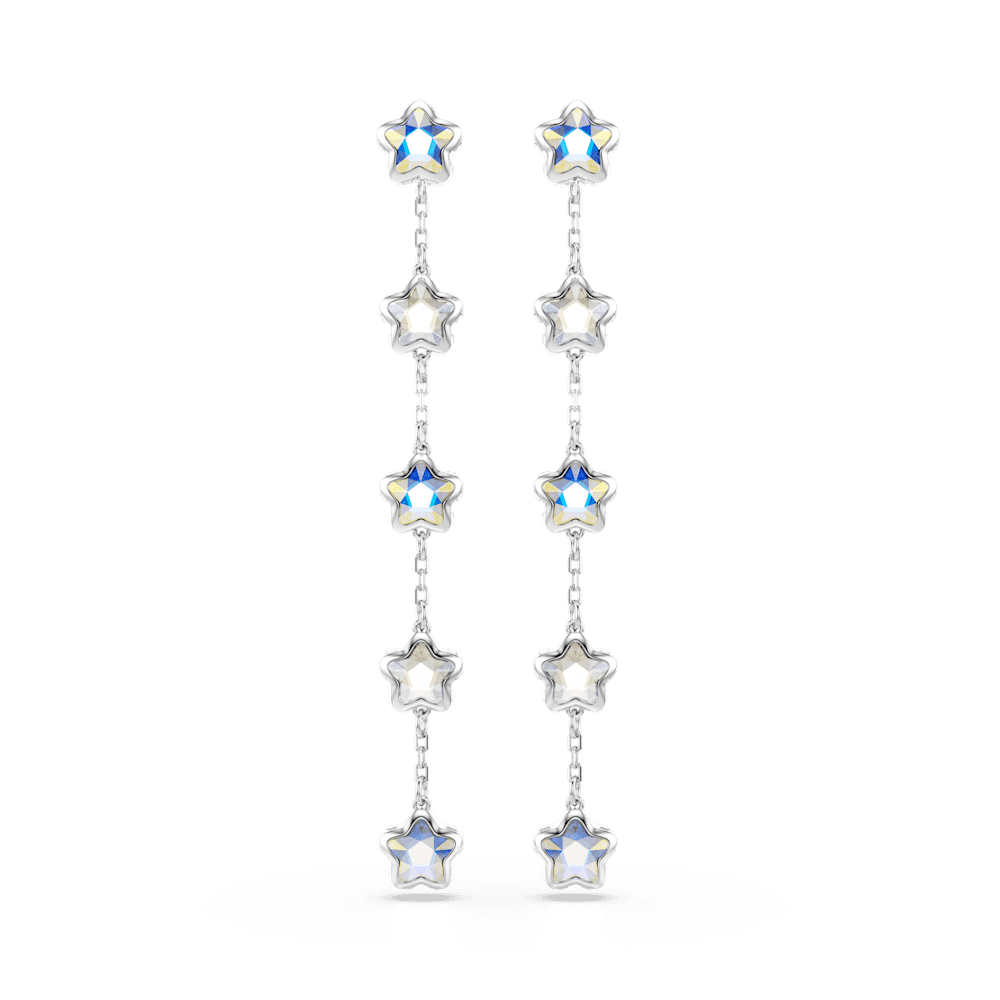 Orecchini Swarovski Chroma, Taglio misto, Stella, Bianchi, Placcato rodio
