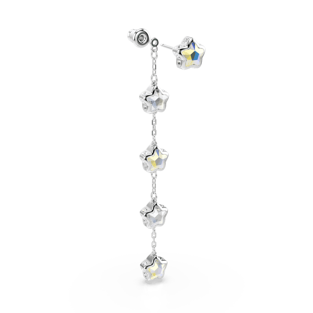 Orecchini Swarovski Chroma, Taglio misto, Stella, Bianchi, Placcato rodio