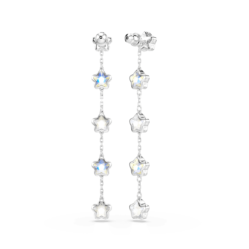 Orecchini Swarovski Chroma, Taglio misto, Stella, Bianchi, Placcato rodio