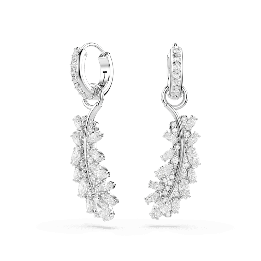 Orecchini Swarovski Vienna Taglio misto Piuma Bianchi Placcato Rodio