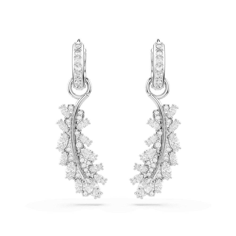 Orecchini Swarovski Vienna Taglio misto Piuma Bianchi Placcato Rodio