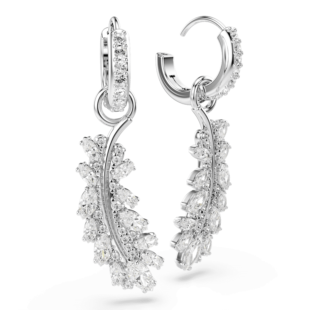 Orecchini Swarovski Vienna Taglio misto Piuma Bianchi Placcato Rodio