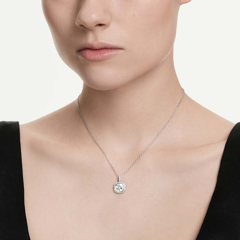 Collana con Pendente Swarovski Una Angelic Taglio Cushion Bianco Placcato Rodio