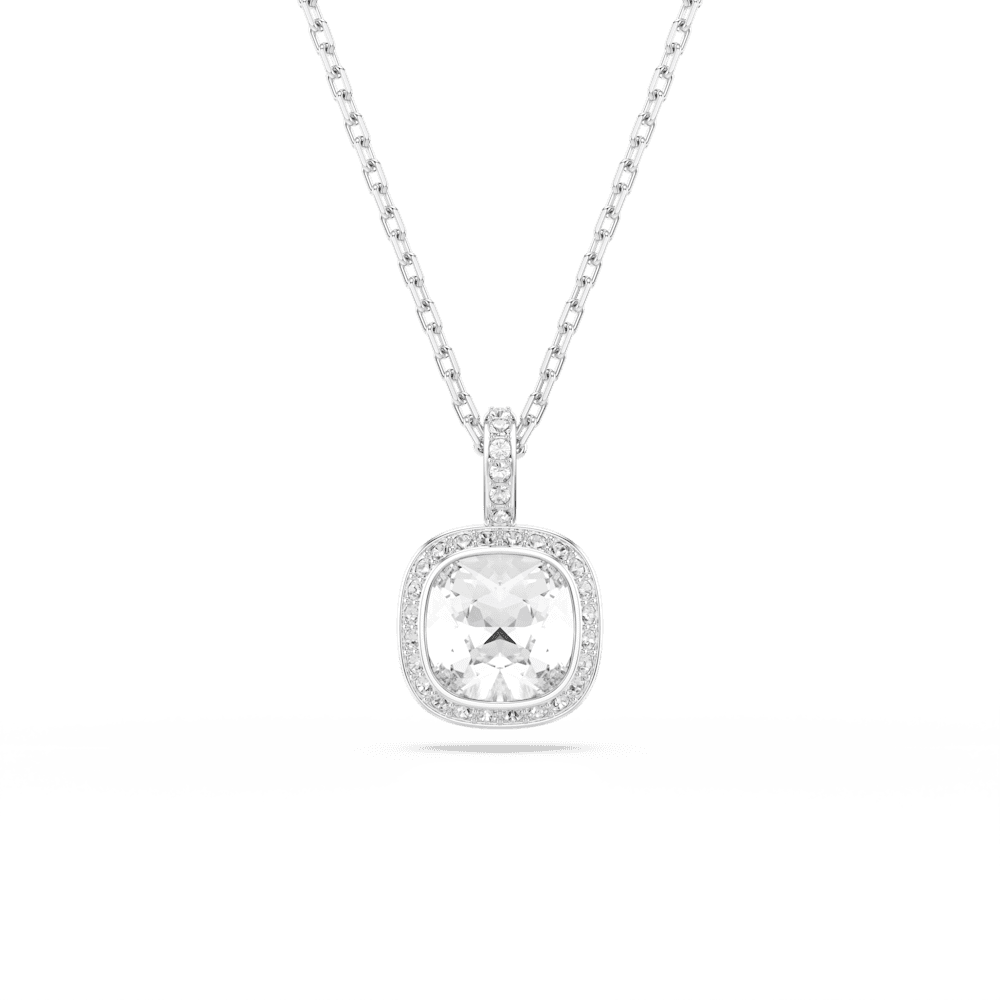 Collana con Pendente Swarovski Una Angelic Taglio Cushion Bianco Placcato Rodio