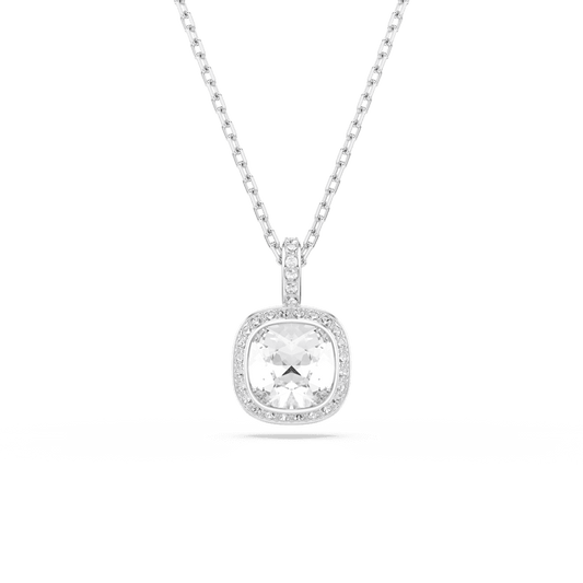 Collana con Pendente Swarovski Una Angelic Taglio Cushion Bianco Placcato Rodio