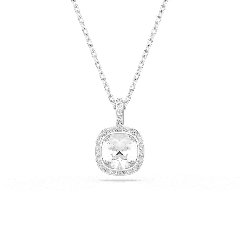 Set 2 Pezzi Swarovski Orecchini + Collana Una Angelic Taglio Cushion Bianco Placcato Rodio