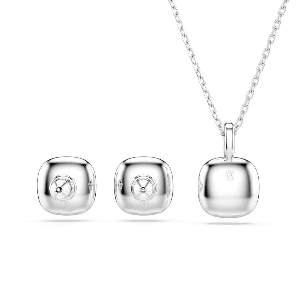 Set 2 Pezzi Swarovski Orecchini + Collana Una Angelic Taglio Cushion Bianco Placcato Rodio