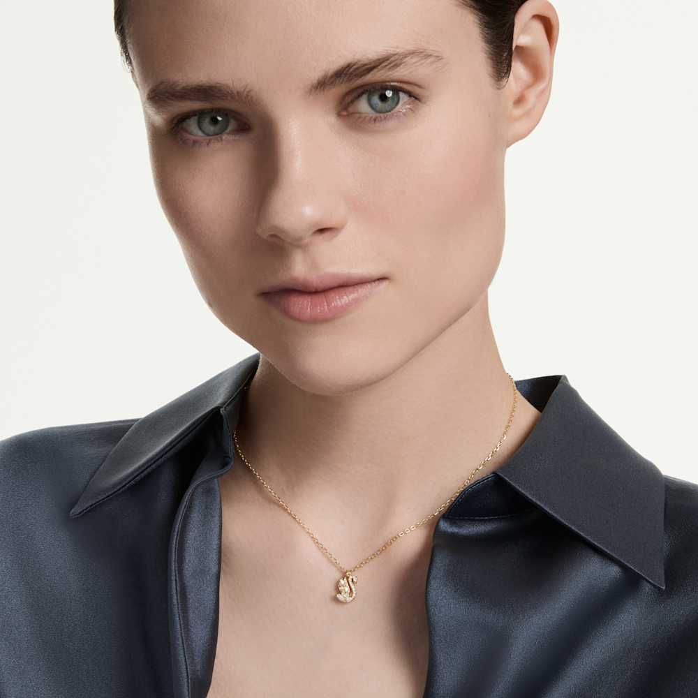 Collana Swarovski Swan Taglio misto Cigno Bianco Finitura oro 18 Kt