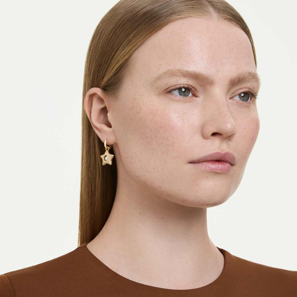 Orecchini Pendenti Swarovski Sublima, Taglio Round, Stella, Bianchi, Finitura oro 18K