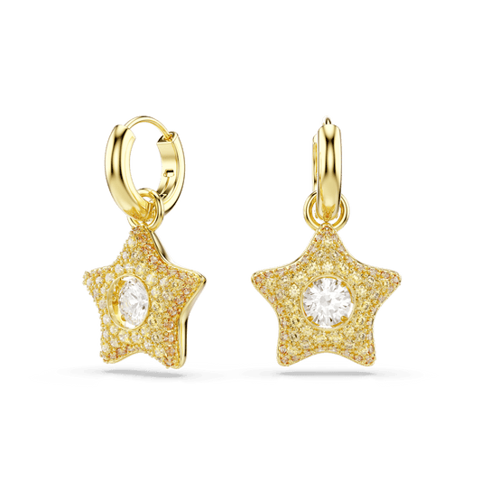 Orecchini Pendenti Swarovski Sublima, Taglio Round, Stella, Bianchi, Finitura oro 18K