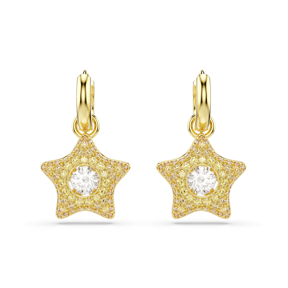 Orecchini Pendenti Swarovski Sublima, Taglio Round, Stella, Bianchi, Finitura oro 18K