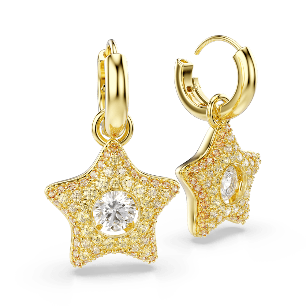 Orecchini Pendenti Swarovski Sublima, Taglio Round, Stella, Bianchi, Finitura oro 18K