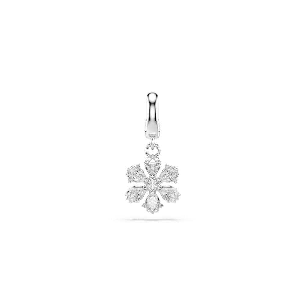Charm Swarovski Idyllia, Taglio misto, Fiocco Di Neve, Bianco, Placcato rodio