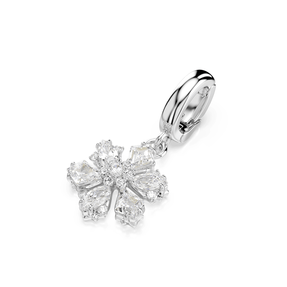 Charm Swarovski Idyllia, Taglio misto, Fiocco Di Neve, Bianco, Placcato rodio