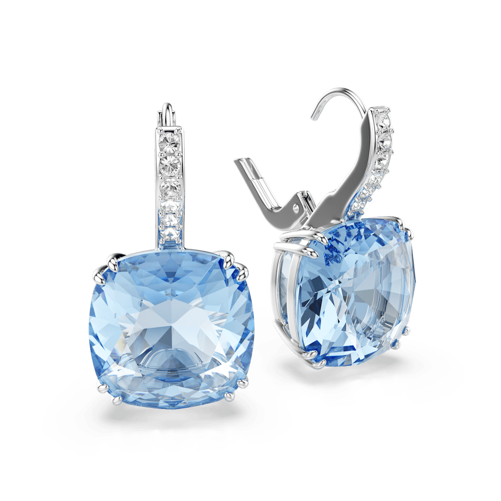 Orecchini Pendenti Swarovski Millenia Taglio Cushion Blu Placcato rodio