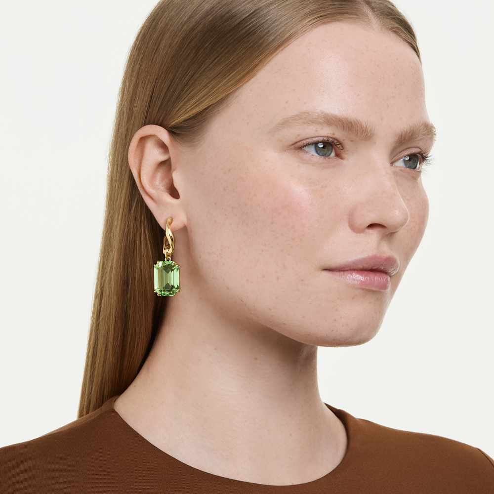 Orecchini Pendenti Swarovski Millenia Taglio ottagonale Verdi Finitura oro 18 Kt