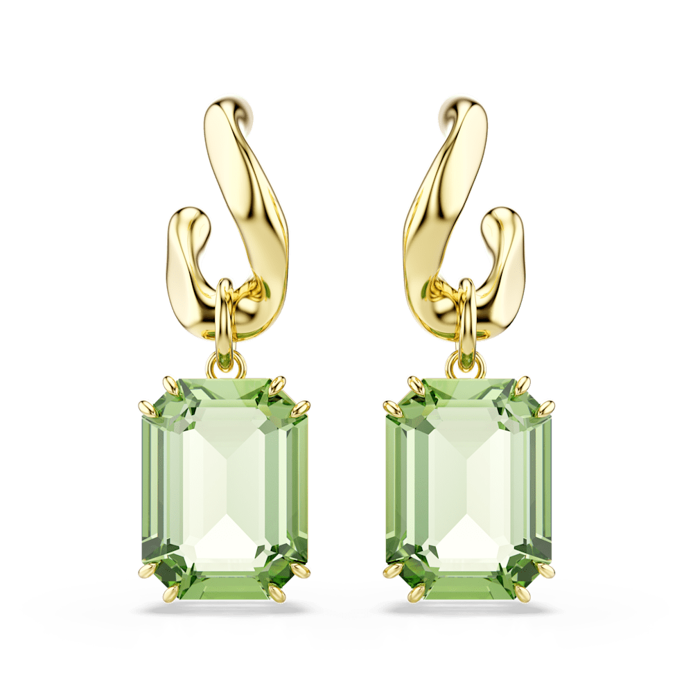 Orecchini Pendenti Swarovski Millenia Taglio ottagonale Verdi Finitura oro 18 Kt