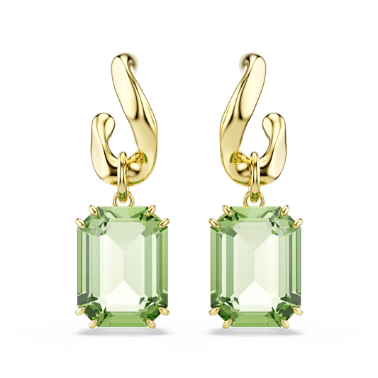 Orecchini Pendenti Swarovski Millenia Taglio ottagonale Verdi Finitura oro 18 Kt