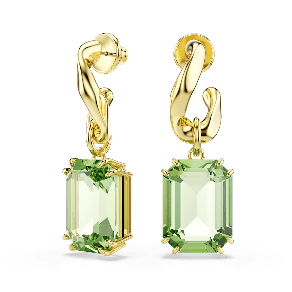 Orecchini Pendenti Swarovski Millenia Taglio ottagonale Verdi Finitura oro 18 Kt