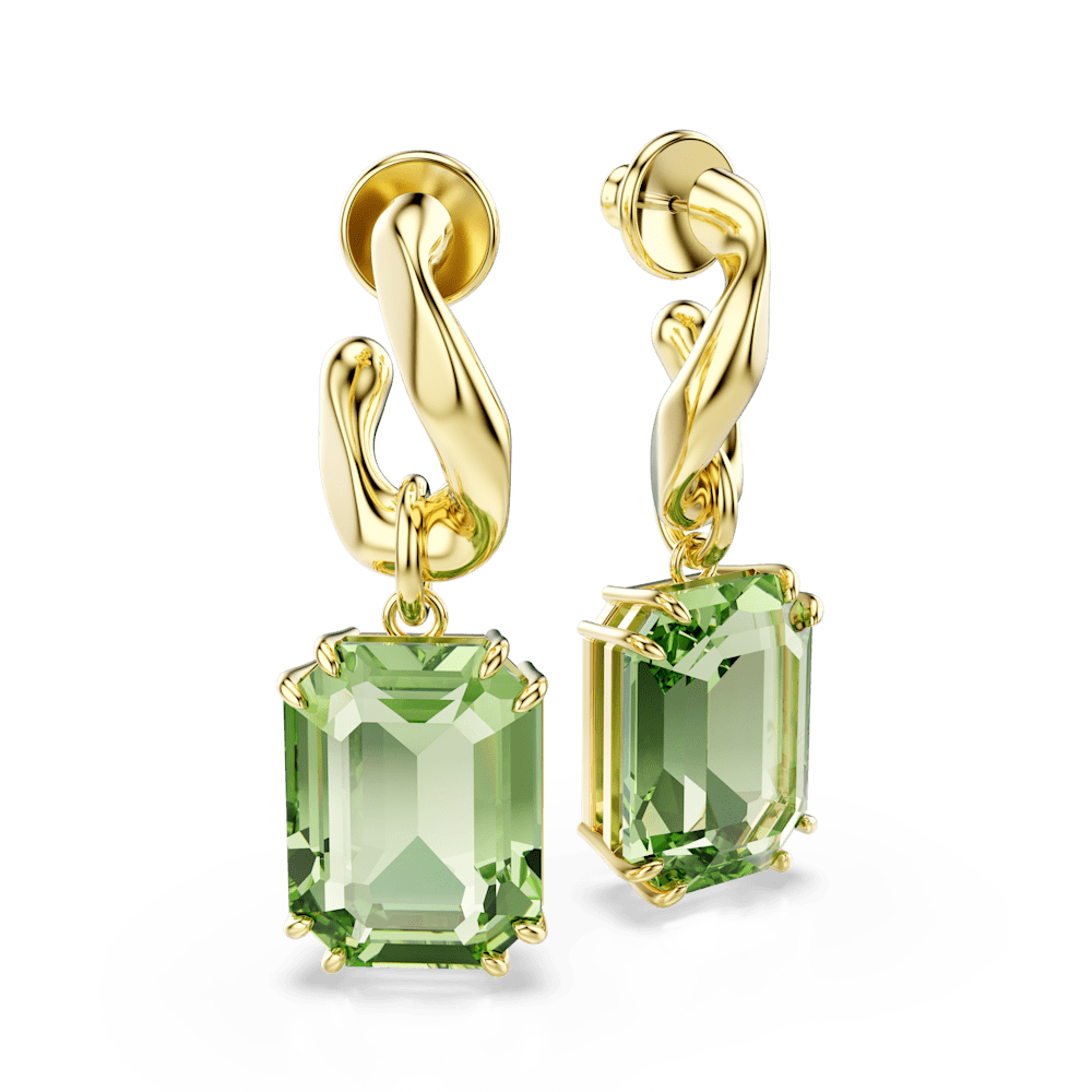 Orecchini Pendenti Swarovski Millenia Taglio ottagonale Verdi Finitura oro 18 Kt