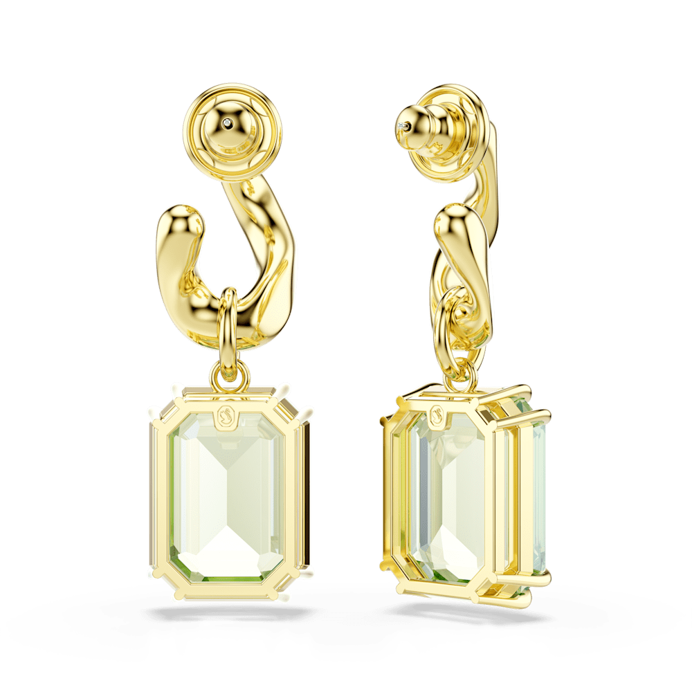Orecchini Pendenti Swarovski Millenia Taglio ottagonale Verdi Finitura oro 18 Kt