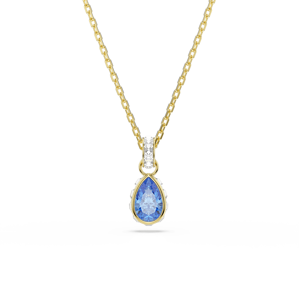 Collana con Pendente Swarovski Chroma, Taglio Pear, Blu, Finitura oro 18K