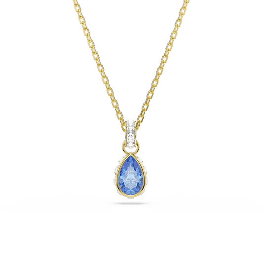 Collana con Pendente Swarovski Chroma, Taglio Pear, Blu, Finitura oro 18K