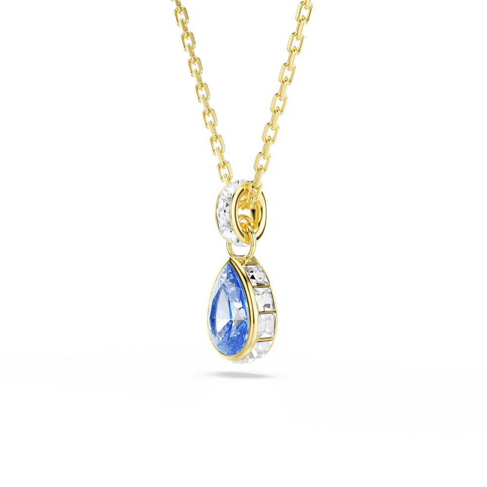 Collana con Pendente Swarovski Chroma, Taglio Pear, Blu, Finitura oro 18K