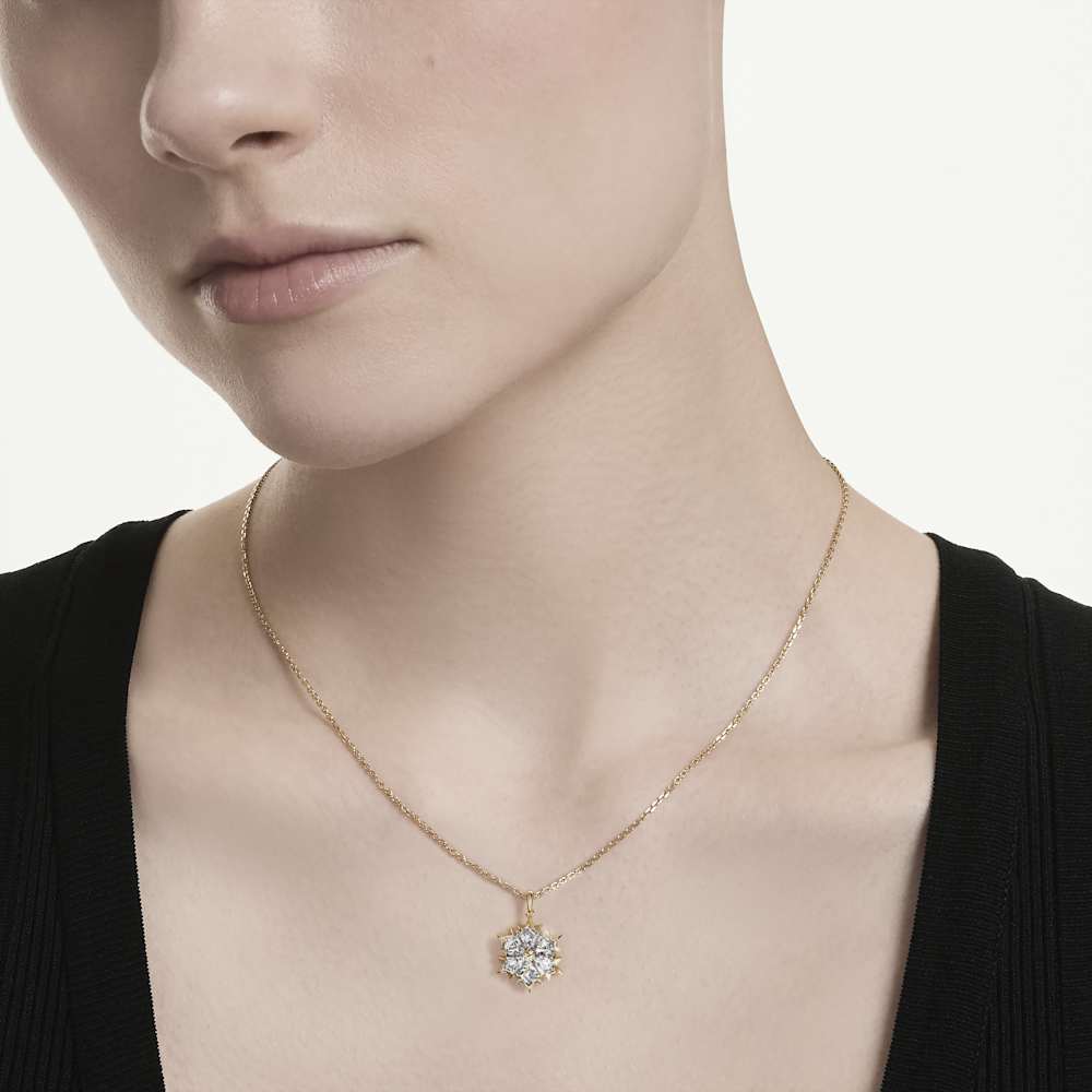 Collana Pendente Swarovski Magic, Taglio misto, Fiocco Di Neve, Bianco, Finitura oro 18K