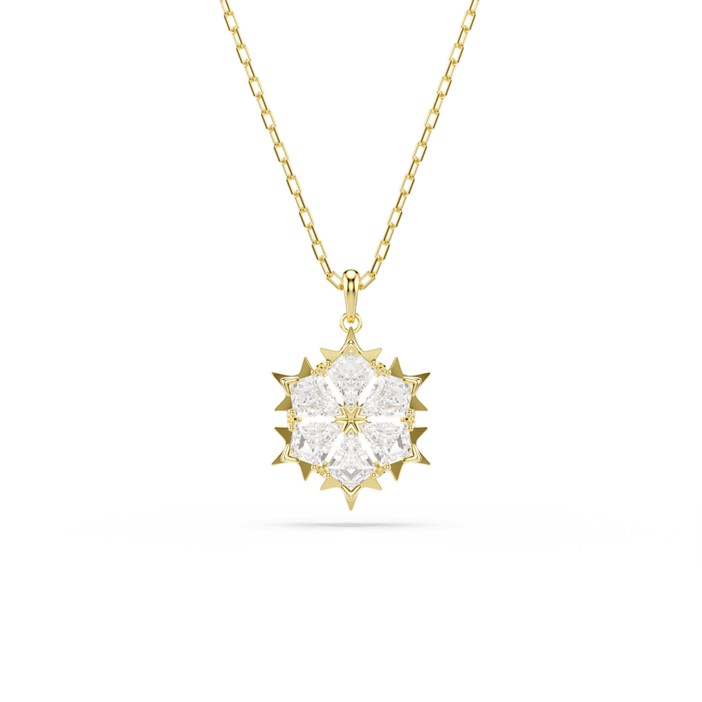 Collana Pendente Swarovski Magic, Taglio misto, Fiocco Di Neve, Bianco, Finitura oro 18K