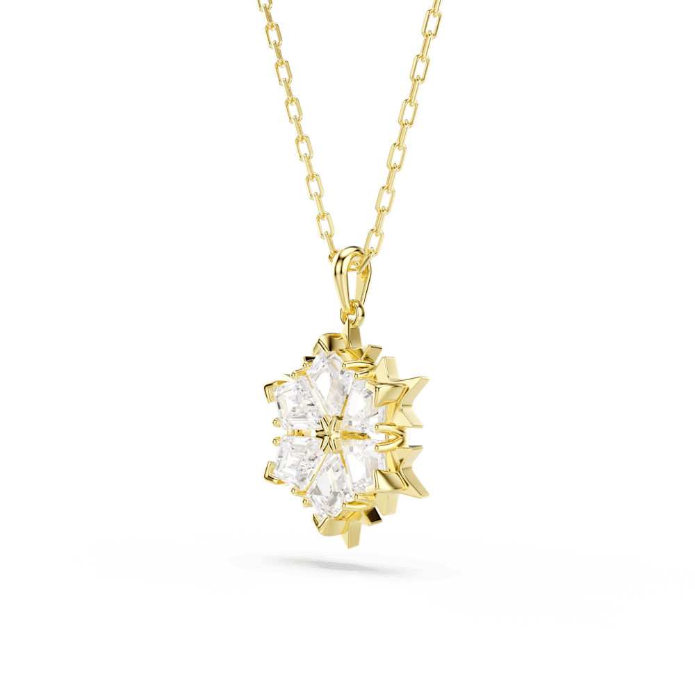 Collana Pendente Swarovski Magic, Taglio misto, Fiocco Di Neve, Bianco, Finitura oro 18K