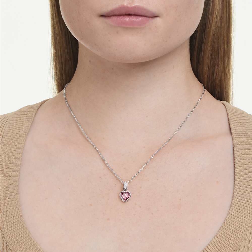 Collana con Pendente Swarovski Chroma, Taglio misto, Rosa, Placcato rodio
