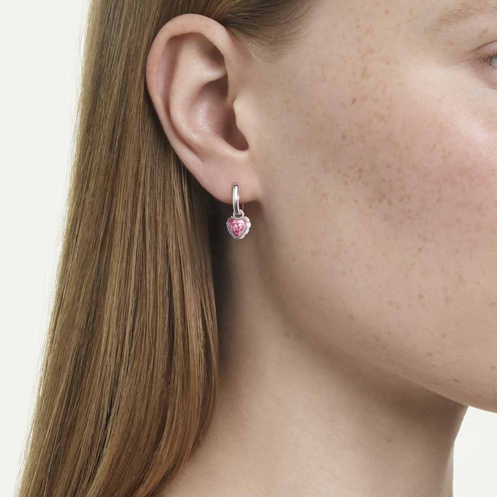 Orecchini pendenti Swarovski Chroma, Cuore, Rosa, Placcato rodio
