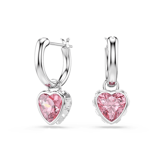 Orecchini pendenti Swarovski Chroma, Cuore, Rosa, Placcato rodio