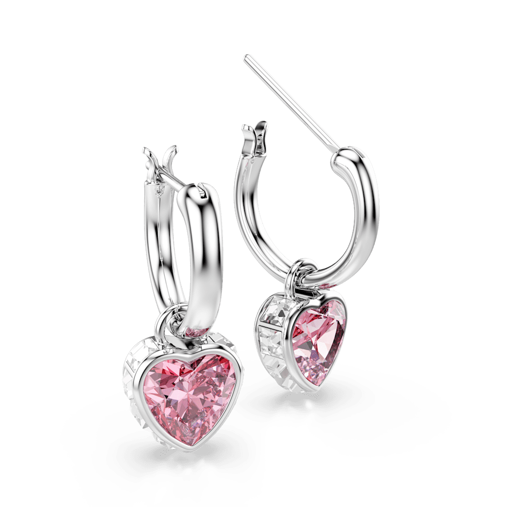 Orecchini pendenti Swarovski Chroma, Cuore, Rosa, Placcato rodio