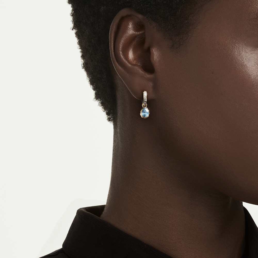 Orecchini pendenti Swarovski Chroma, Taglio Pear, Blu, Finitura oro 18K