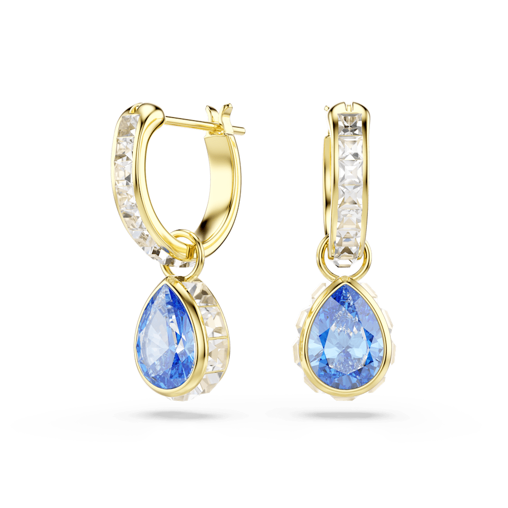 Orecchini pendenti Swarovski Chroma, Taglio Pear, Blu, Finitura oro 18K
