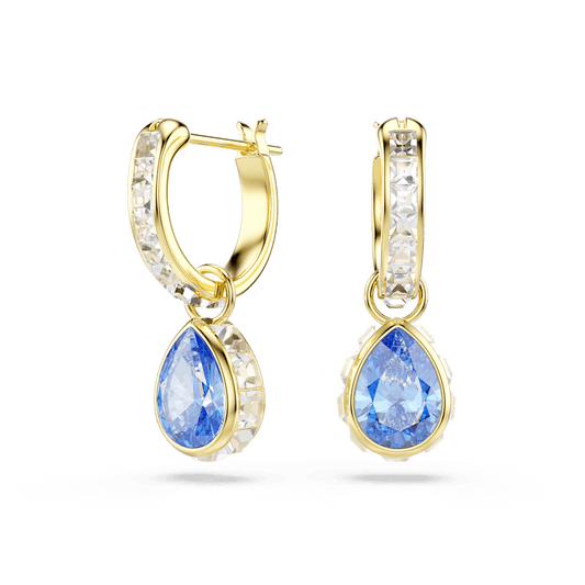 Orecchini pendenti Swarovski Chroma, Taglio Pear, Blu, Finitura oro 18K