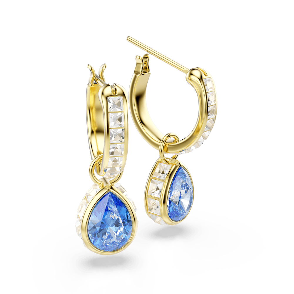 Orecchini pendenti Swarovski Chroma, Taglio Pear, Blu, Finitura oro 18K